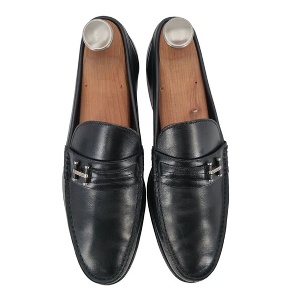 A. Testoni Mens Black Leather Bit Loafers Size 8.5 Italian Dress Shoes Classic V - Picture 2 of 12